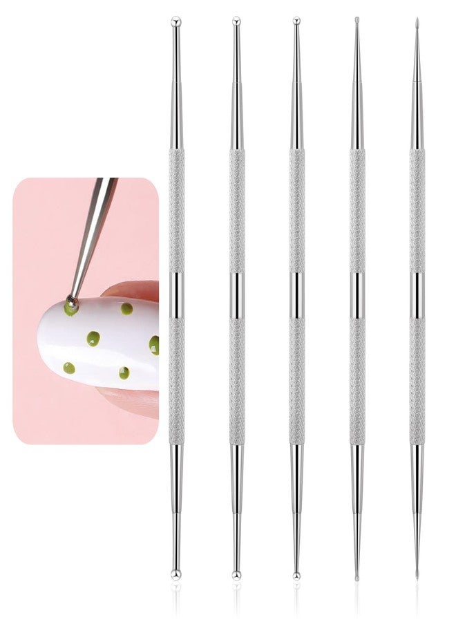Qulkws 5 Pcs Stainless Steel Nail Dotting Tool Nail Art Tip Dot Paint Pens Professional Double-ended Nails Art Tools Dot pen Nails Polish Paint Pen with Box Rhinestone Picker Tool (silver) - Image 1